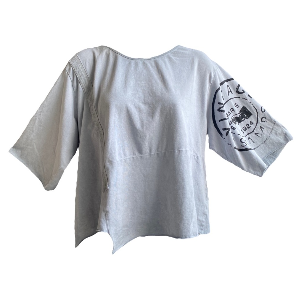 Luukaa Cropped Vintage Stamp Print Cropped 3/4 Sleeve Bohemian Shirt Sz …